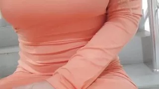 Outdoors play. Girl without panties toy in pussy is walking