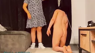 Chained slave tries to worship Mistress Fiona