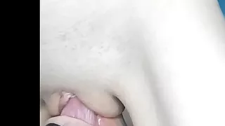 His wife offers her great vagina juice in her husband's mouth. Great facesitting and squirting. He swallows all