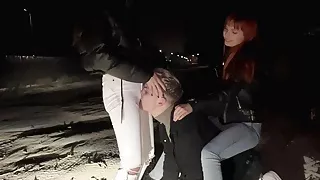 Bratty Girls Publicly Dominate An Enslaved Guy Outdoors at Night