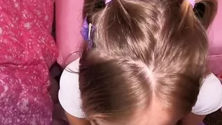 Petite teen nailed by stepdad after giving POV blowjob