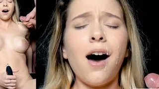 Perfect body babe takes HUGE facial while orgasming