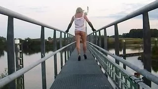 Lumina walking over the bridge