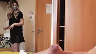 I pull out my dick in front of a hotel maid and she agreed to jerk me off.