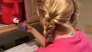 Petite teen fingered in the laundry room