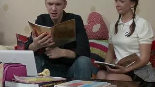 Young stallion facializing brunette's lovely face with his