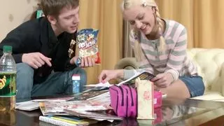 Eating snacks and studying together turns into merciless anal