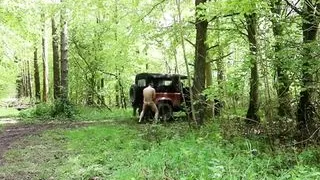 Woodland Sex Addict Using Exhaust Pipe of Car to Cum