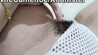 Young girl with cameltoe masturbating in her white lingerie