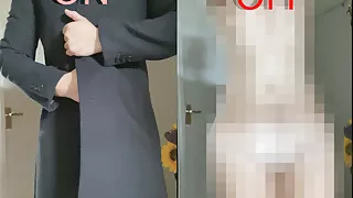 Closeted femboy sissy flashing what they have under their coat