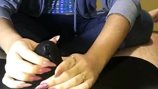 Handjob on his shorts, cum in boxers handjob, messy orgasm premature ejaculation