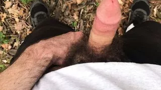 hairy wank and cum in the woods