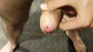 Playing with my big uncut dick in a hotel room