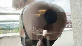 BABYKITTYP - 19yo Asian teen sucks and fucks dildo on balcony