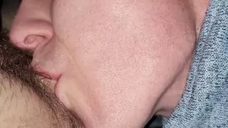 horny "stepson" licks mama's hairy, wet, fleshy butterfly pussy and gets fucked