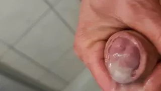 Close-up uncut cock masturbation, male squirting, peeing and creamy cumshot
