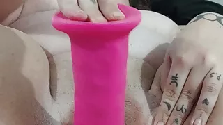 Amateur 9inch dildo and g-spot vibrator up close