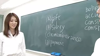 Horny female teacher seduces a male Japanese student