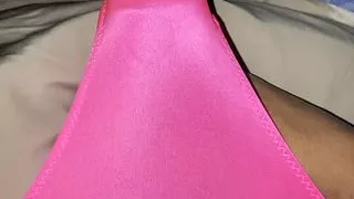 cumming through used Victoria secret satin bling bikini thong