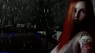 Big tits in the rain – girl gets very horny
