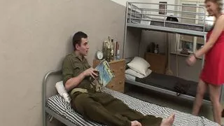 Military fucks horny older woman in the barracks