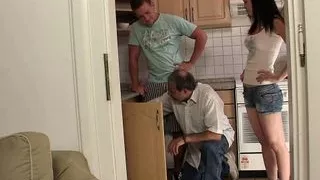 Old man getting busted fucking son's teen gf