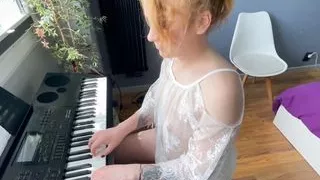Playing on keyboard in diaper
