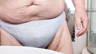 Briefs, a thong and a vibe powered cumshot