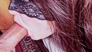 My stepsister decided to try her first blowjob with me and she liked it so much that she couldn't stop and swallowed all