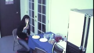 Brunette rubbing and masturbating using vegetable