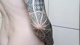 Tattoo Guy Taking Shower