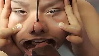 With the cock in the face and the cum in the eyes