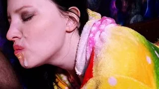 Petite teen deepthroats and gets cumshot on lips