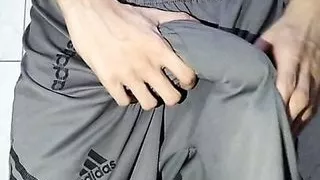 I stopped wearing underwear, lowering the shorts and masturbating my big and thick dick in the bathroom