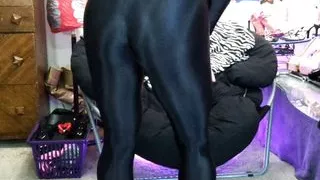 Vickie Wonder in Shiny Black Nylon Catsuit