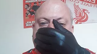 Leather gloves and cum