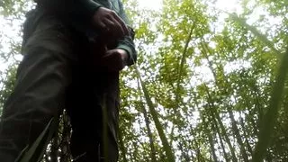 I masturbate my cock outside in the bushes and cum.