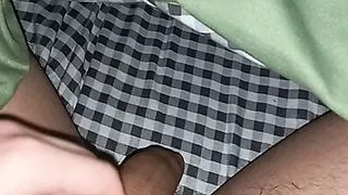 Sexy caresses cock and moan