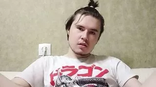 Cute boy plays with huge cock and moans