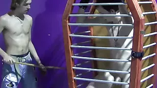 Caged twink Thomas gets tormented by Kayden