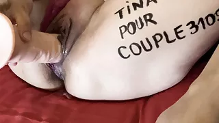 Dedicace Tina - French sexy slut gets hard fuck in her pussy with big dildo XL couple3109