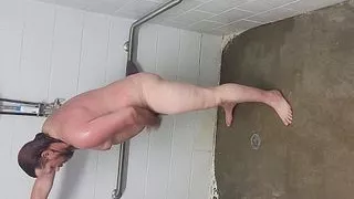 My husband taking a quick shower
