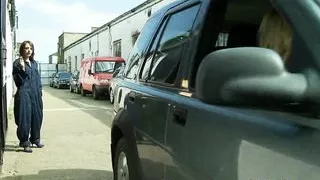 Car mechanic apprentice fucked as lesbians fuck in the back