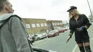 Parking assistance with big tits gets fucked on duty