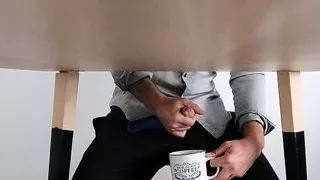 I catch my office coworker masturbates under the table and ...
