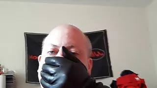 Sexy leather gloves handjob