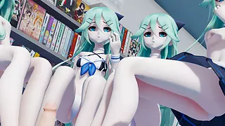 four high schoolers give footjob to dick in anime shop to buy a few knick-knacks