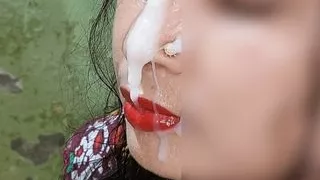 First time salu bhabhi cum on face