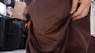 Cum wearing shiny and slippery schoolgirl skirt