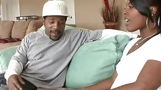 Ebony Stepsister blows his BBC and gets fucked before she goes to school